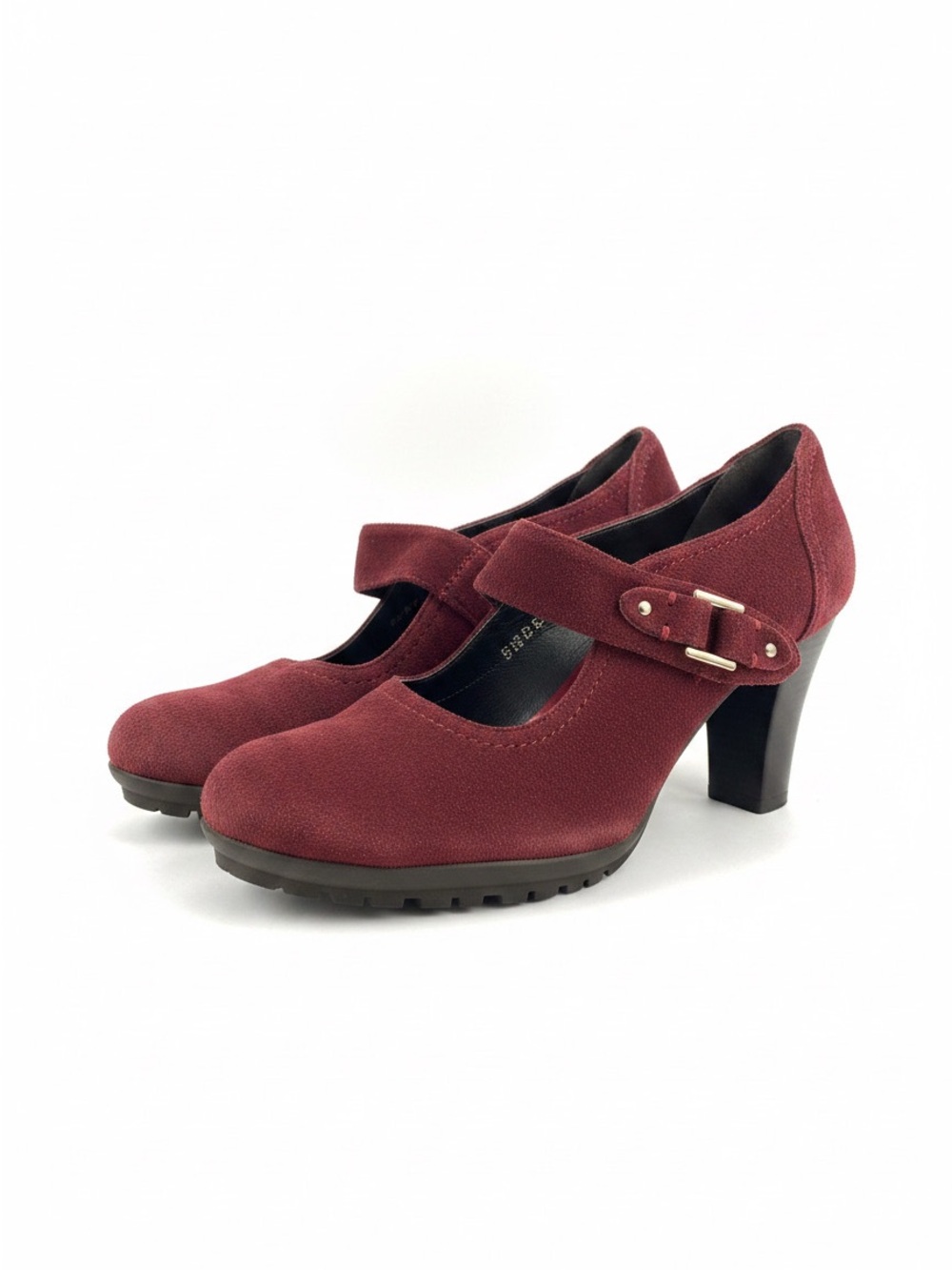 AEROSOLES Burgundy Suede Mary Jane Heels with Buckle